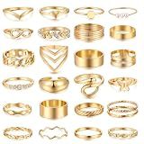 iF YOU 25 Pcs Gold Knuckle Rings Set for Women, Stackable Finger Midi Rings, Stacking Cute Ring Pack Mob Wife Summer Beach Jewelry Valentines Gift