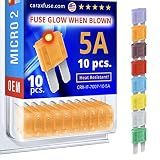 CARAX Glow Fuse – Premium Fuse Micro 2 Blade APT/ATR – 5A Kit 10 pcs – Glow When Blown LED Automotive Fuse – Smart Auto Glow Fuse Easy Identification – 10 pcs