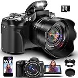 5K Digital Cameras for Photography - 80MP WiFi Vlogging Camera for YouTube with 3" 270° Flip Screen - UHD Fast Autofocus Video Camara for Beginner Travel Camaras with 18X Zoom, Memory Card, Lens Hood