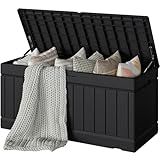 Devoko 78 Gallon Deck Box, Waterproof Resin Outdoor Storage Box for Outside and Patio, Outdoor Storage Bench Lockable for Patio Furniture, Garden Tools and Pool Supplies (Black, 78 Gallon)
