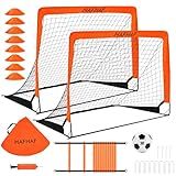 HAFHAF Soccer Goals for Backyard Set of 2, 4x3 ft Portable Kids Soccer Goal Net with Ball, Ladder, and Cones Pop Up Goal Set of 2 for Kids Age 3-5, 6-8 Outdoor Sports Games