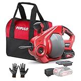 POPULO 20V Cordless Electric Drain Auger-Efficient 25Ft Auto-Feed Drain Snake with Replaceable Cable,2.0Ah Battery,Charger,Storage Bag & Gloves for Kitchen,Bathroom,Shower Pipes (3/4"-2")"
