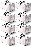 HOMESURE 8 Pack Large Strong Moving Bags with Zippers & Carrying Handles - Water-Resistant - Heavy Duty Storage Tote for Space Saving, Fold Flat, Alternative to Moving Box (Semi-Transparent)