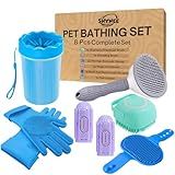 8PCs Dog Grooming Kit - Dog Shampoo Brush | Washing Gloves | Adjustable dog Bath Brush | DOG Paw Cleaner | 2x 360 ToothBrush | Scrubber with Handle for Bath & Massage - A Complete Pet Grooming Kit