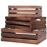 SENRYEE Large Size Wood Crates For Storage,Decorative Vintage Brown Wooden Crates For Display,Handmade Solid Wood Boxes,Set Of 3 Rustic Black Wooden Crate. (vintage brown)
