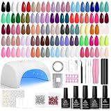 Beetles Gel Nail Polish Kit with U V Light - 80Pcs Color Enchantment 55 Colors Gel Nail Kit with Everything Base Top Coat Beginner Starter at Home Nails Kit Manicure DIY Salon Tools Gifts for Women