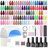 Beetles Gel Nail Polish Kit with U V Light - 80Pcs Color Enchantment 55 Colors Gel Nail Kit with Everything Base Top Coat Beginner Starter at Home Nails Kit Manicure DIY Salon Tools Gifts for Women