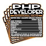(4Pcs) PHP Developer Vinyl Decal Sticker – Nutritional Facts Quote for Laptops, Water Bottles, Cars, Bumpers, Toolboxes – Gift for Coworker, Office, Birthday, Christmas – Waterproof Vinyl, Easy Peel