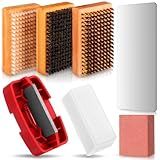 Reallnaive 8 Pcs Ski Snowboard Wax Brush Kit Included 3 Wax Brushes Set Universal Snowboard Wax Side Edge Tuner Metal Scraper with Edge File Nylon Horsehair Brush Kits