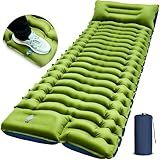 FUN PAC Camping Sleeping Pad, Ultralight Camping Mat with Pillow, Built-in Foot Pump Inflatable Sleeping Pads Compact for Camping Backpacking Hiking Traveling Tent,Single,Green