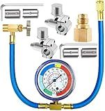 R134A Refrigerator Freon Recharge Hose Kit, R134A AC Refrigerant Charging Hose Gauge, Bullet Piercing Valve Hose Refrigerant Can Tap, R134a Self-Sealing Adapter for Home AC Refrigerant System