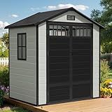 DWVO Plastic Outdoor Storage Shed, All-Weather Plastic Storage Shed with Windows, Slanted Roof, Raised Floor-RL (Blue-Gray, 6x4.4 FT)