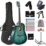 WINZZ HAND RUBBED Series - Left Handed 41 Inches Cutaway Acoustic Acustica Guitar Beginner Starter Bundle with Online Lessons, Padded Bag, Stand, Tuner, Capo, Chords, Strap, Picks, Dark Hunter Green