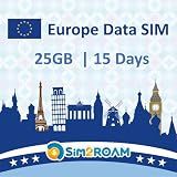 Europe Data ONLY SIM Card 15Days | 25GB of 5G/4G LTE High Speed Prepaid Data Sim Card | Good Connection | REFILLABLE! (25GB / 15Days)