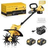 OFISPEED 20V Cordless Tiller Cultivator, 360RPM Electric Rototiller with 2x4.0Ah Batteries, 12" Tilling Width, 8" Depth Garden Tiller for Gardening, Lawn & Soil Cultivation
