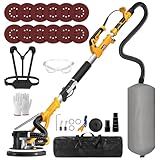GEVEELIFE Drywall Sander, 880W 7.33A Electric Drywall Sander with Vacuum Dust Collector, 5 Variable Speed 1000-2100RPM, LED Light, Foldable & Extendable Handle, 12 Sanding Discs