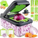 MealHelper 12-in-1 Vegetable Chopper, 7 Blade Veggie Chopper, Practical Food Chopper with Container, Cheese Grater, Home Essentials & Kitchen Gadgets(Green/Grey)