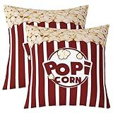 Feelyou Cinema Poster Design Reversible Throw Pillow Covers,Movie Theater Square Cushion Covers Set of 2 for Bed Sofa Couch,All Season Popcorn Print Pillow Covers Home Decor 18 x 18-Inch