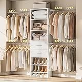 W2 Closet System with 2 Drawers, 3.5FT-7.7FT Closet Organizer System with 4 Chrome-Plated Telescopic Rods & 5 Adjustable Shelves, Custom Wood Walk-In Closet Clothing Rack, White