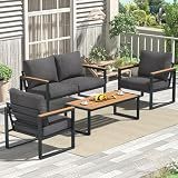 COMLAX FIELD Patio Furniture Set, 4 Pieces Outdoor Patio Furniture with Coffee Table Set, Metal Patio Conversation Sets with Washable and High-Resiliency Sponge Cushions,Upgarded Grey