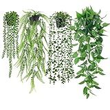 Der Rose 4Pcs Fake Plants Hanging Artificial Ivy Vine Faux Eucalyptus Hanging Plants, Boston Fern, String of Pearls for Living Room Aesthetic Bedroom Boho Kitche Wall Shelf Indoor Outdoor Decor