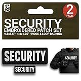 Bluyellow 2Pcs Security Patch Set, Embroidered Hook and Loop Security Patches for Jackets, Uniform, Tactical Vest, Backpack, Guard Accessories, Black, 3.54x9.84, 1.75x4.8