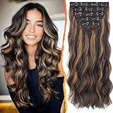 BARSDAR Wavy Clip in Hair Extensions - 20 Inch Highlight Clip in Hair Extensions for Women - 5PCs Thick Soft Synthetic Loose Wave Balayage Extensions Hairpieces – Dark Brown with Highlights
