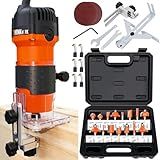 THINKWORK Router Tool, 6.5 Amp 1.25 HP Wood Router for Woodworking, Trim Router with 15 Pieces 1/4" Router Bits Set