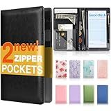 Forvencer Server Book, 2 Zipper Pocket, Server Books for Waitress, Waitress Book for Servers, Fits Waitress Apron, Guest Book, Waitress Accessories, Serving Book,Receipt Holder, Black