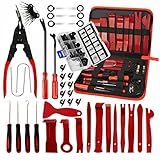 BYNIIUR Trim Removal Tool, Fastener Remover Tool Kit Automotive Interior Plastic Pry Kit, Car Door Panel Tool Radio Auto Clip Pliers Removal Tool Kit, Red