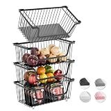 4 Pcs Stackable Wire Baskets Pantry Organizers and Storage Bins,Black