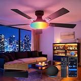 Amico Ceiling Fans with Lights, 52'' Smart RGB Ceiling Fan with Remote/APP/Alexa Control, Flush Mount, Reversible DC Motor, 5 Blades, 6 Speeds, 3CCT, Dimmable, Noiseless, Bedroom, Living Room, Black