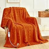 Heated Blanket ElectricThrow, Waffle Heating Blanket with 12 Heat Levels, Fast Heating Blanket with 1-12 Timer Settings, Overheat Protection with ETL & FCC for Home Office (Orange, Singe(50"x60"))