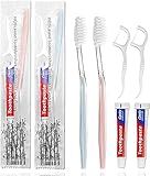 HQSLsund 30pcs Disposable Toothbrushes with Toothpaste Floss Individually Wrapped, 2 Color Disposable Toothbrush, 10g Toothpaste, Floss Pick, Bulk Toothbrush Kit for Homeless,Airbnb,Hotel