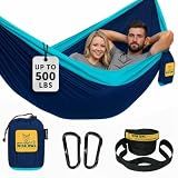 Wise Owl Outfitters Hammock for Camping Double Hammocks Gear for The Outdoors Backpacking Survival or Travel - Portable Lightweight Parachute Nylon DO Navy & Lt Blue