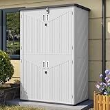 Aoxun Outdoor Storage Shed, 64 Cu.Ft Vertical Storage Sheds Outdoor with Floor, Outdoor Waterproof Storage Cabinet for Garage Storage, Pool Storage, Bike Shed, Garden Shed (White)