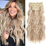 REECHO Hair Extensions, 20 Inch 4PCS Synthetic Fiber Clip in Hair Extensions Natural Soft Hairpieces for Women, Dark Blonde with Highlights