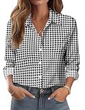 Zeagoo Business Casual Outfit for Women Houndstooth Long Sleeve Work Blouse Classic Button Down Shirts Suit Tops