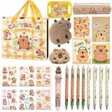 24Pcs Capybara Stationery Set, Back to School Supplies, Capybara Keychains, Stickers, labyrinth, Pencil Case, Ballpens, Notebooks, Kawaii Birthday Party fovors for Girls Boys, Perfect Easter Gifts