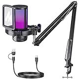 MAONO Gaming USB Microphone, Noise Cancellation Condenser Mic with Mute, Gain, Monitoring, Boom Arm Mic for Streaming, Podcast, Twitch, YouTube, Discord, PC, Computer, PS4, PS5, Mac, GamerWave DGM20S