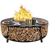 Uniflasy 48" Fire Pit Surround Tabletop for Solo Stove Yukon, Bonfire & Tiki, Portable Protective Barrier Equal Width Design with Firewood Storage Shelf for Safety & Extra Space, Outdoor FirePit Table