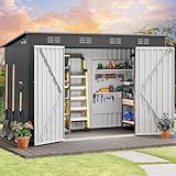 DWVO 9' x 4' Outdoor Storage Shed, Large Metal Tool Sheds, Heavy Duty Storage House with Lockable Doors & Air Vent for Backyard Patio Lawn to Store Bikes, Tools, Lawnmowers, Dark Gray