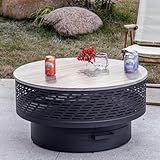 OutVue 32" Wood Burning Fire Pits with Grill & Lid, Fire Pit Table for Outside with Waterproof Cover & Fire Poker, Outdoor Firepit with Functions for BBQ,Table and Bonfire