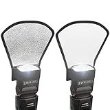 2 Pack Flash Diffuser Reflector - 2-Sided White/Silver Bend Bounce Flash Reflector Kit with Elastic Strap for Canon, Nikon, Sony, Fuji and All Speedlight Flashes