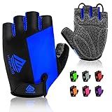 HTZPLOO Bike Gloves for Men Women - Cycling Biking Gloves with Anti-Slip Shock-Absorbing Pad, Light Weight, Nice Fit, Half Finger (Blue, Large)