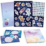 WERNNSAI Kids Stationery Set - 72PCS Boys Stationery Set Teens Universe Letter Writing Kit Aerospace Letter Paper Set Stationery Writing Sheets with Envelopes School Space Gift Set