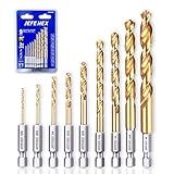 JEFE HEX 9-Piece Drill Bits Set,Hex Shank for Quick Change, Titanium HSS Twist Drill Bit Set, 135 Degree Easy Cut Split Point