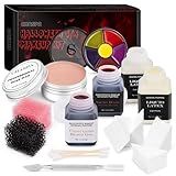 CHASPA Halloween Liquid Latex Special Effects SFX Makeup Kit - Scar Wax + 2 Btl Liquid Latex + 2 Btl Fake Blood + Spatula Tool + 2Pcs Stipple Sponge + 4Pcs Makeup Sponges + Cotton Swabs