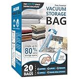 Cozy Essential Vacuum Storage Bags, Compression Space Saver Bags for Clothes, Comforters, Blankets, Pillow, Bedding, Sealer Clothing Storage,20 Combo