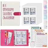 ONEDONE 100 Envelopes Money Saving Challenge Binder A5 Savings Challenges Book with Cash Envelopes and Erasable Marker for Cash Saving Money Saving Binder to Save $5,050, 10,000, 500 Hot Pink